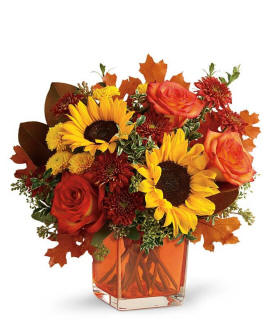 Autumn Thanksgiving Flowers with sunflowers, roses, and rich seasonal colors