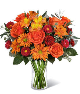 Autumn Days Bouquet with seasonal flowers in warm harvest shades