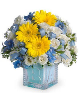 Blue Baby Block Flower Bouquet $59.99