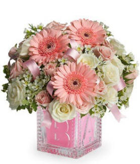 Pink Baby Block Flower Bouquet $54.99