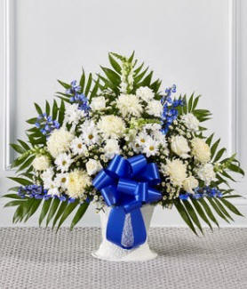 Blue & White Funeral Floor Basket $79.99
