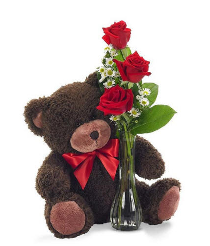 Rose Bud Vase With Teddy Bear $49.99