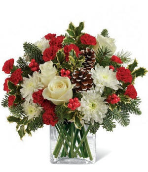 Christmas Holly Hug Bouquet - holiday flowers in classic reds and greens