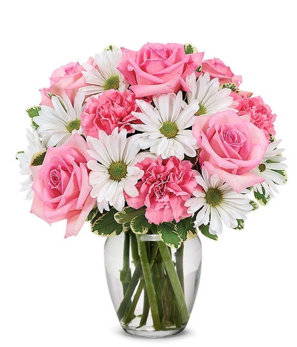 Daisy Rose Delight bouquet with pastel roses and daisies