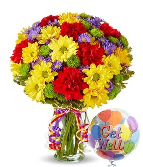 Get Well Flowers With Balloon $39.99