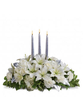 Silver Elegance Centerpiece for Hanukkah and winter holiday table decor