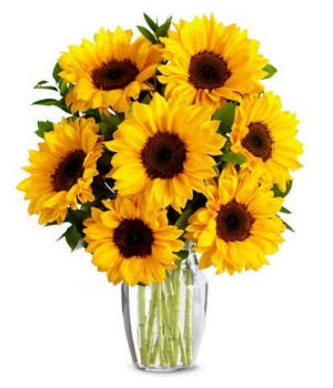 Sunflower arrangement in a vase with seasonal accents